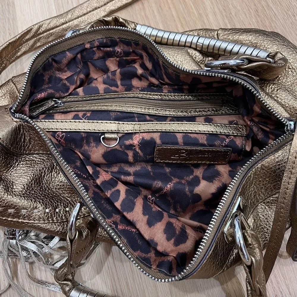NWT B Makowski Gold Leather Hobo Bag